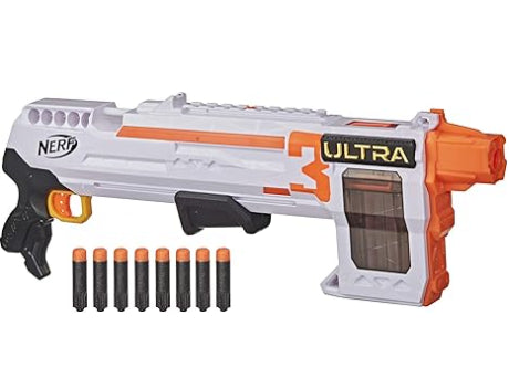 Nerf Ultra Three Blaster, Pump-Action, 8-Dart Internal Clip, 8 Ultra Darts, Compatible Only Ultra Darts